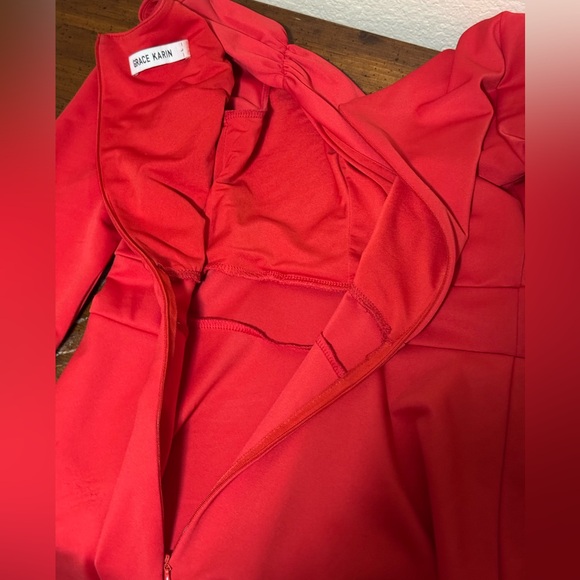 Red Fit and Flare Midi Dress with Wrapped Front V-Neck - Picture 4 of 5